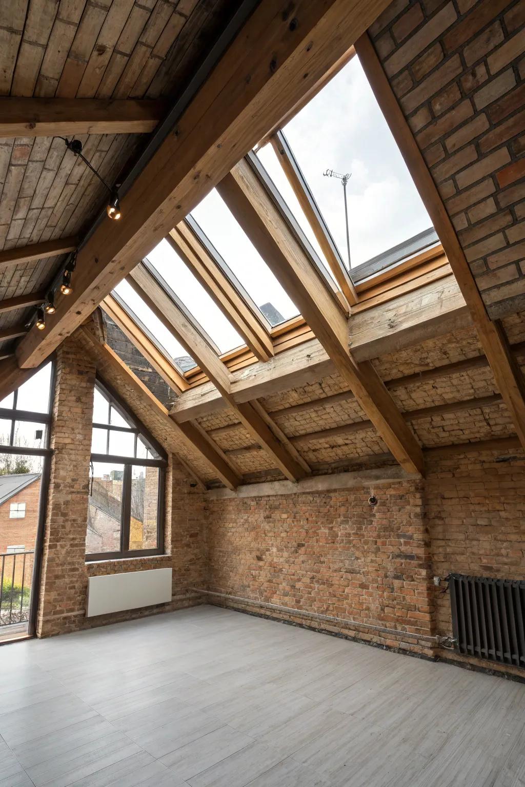 A loft that benefits from an angled skylight trim.