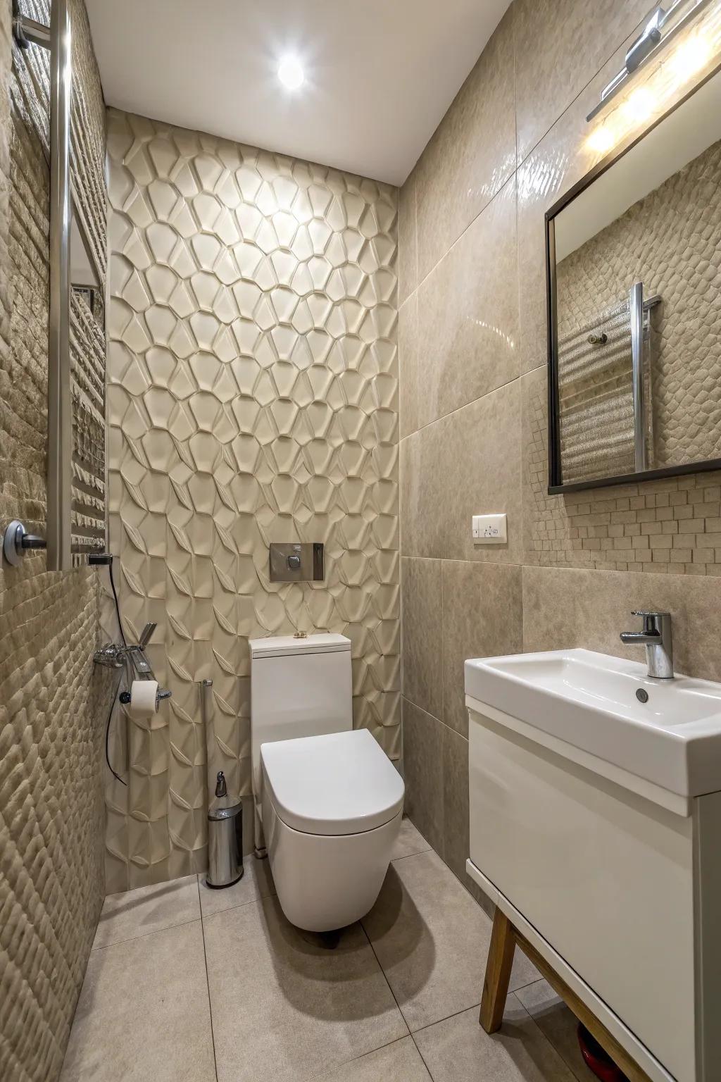 Textured tiles add a natural touch and depth to small spaces.