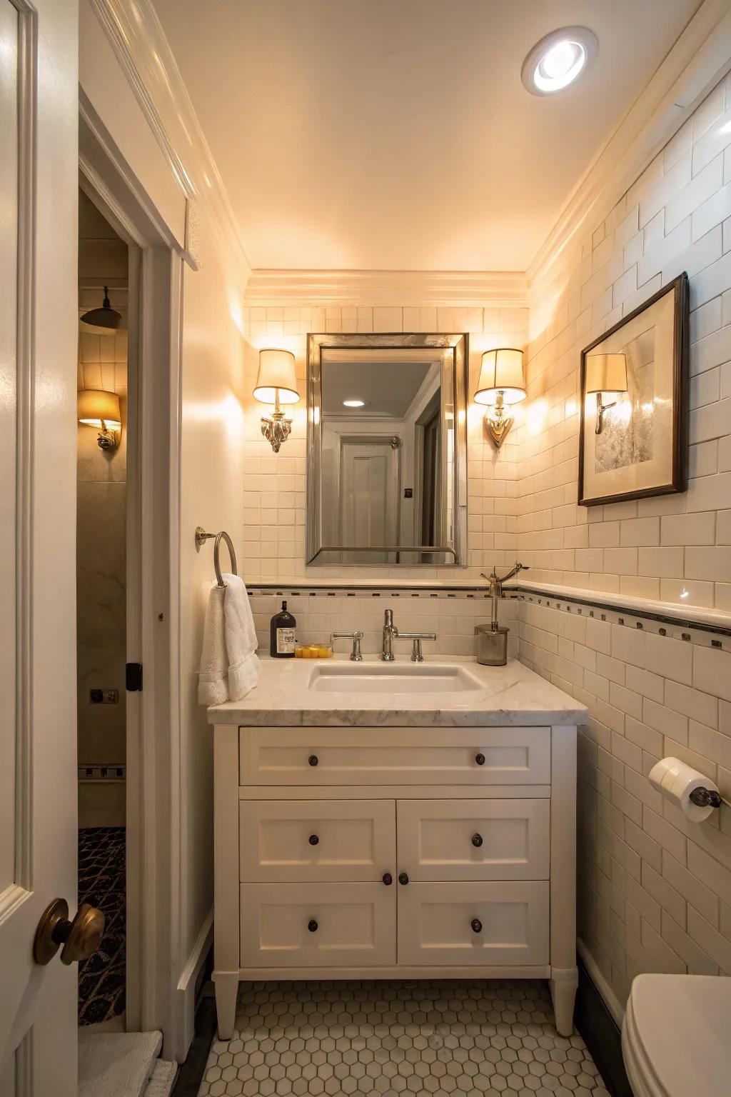 Gentle lighting brings out marble's beauty.