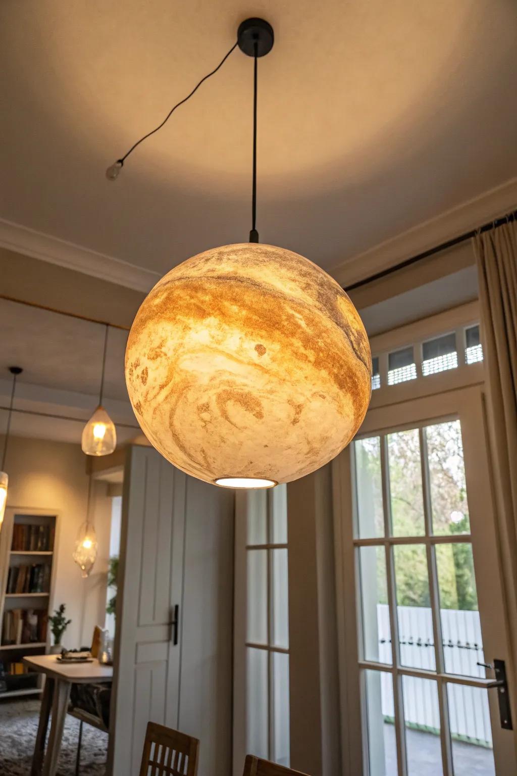 Planet-inspired lighting fixtures add a playful element.