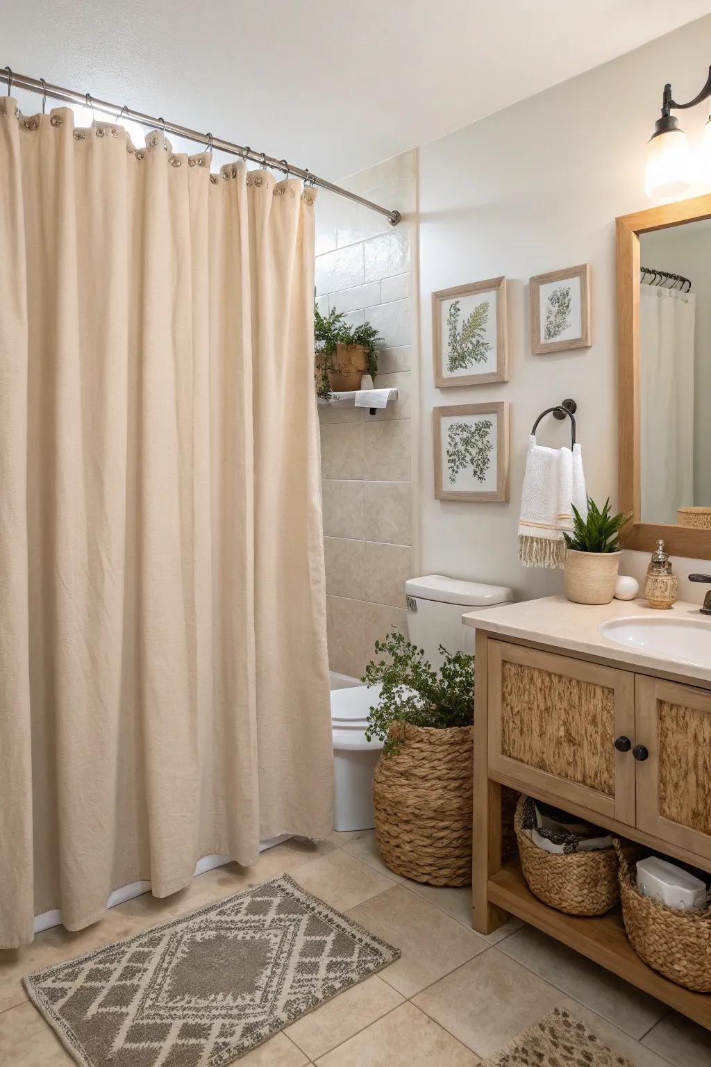 Neutral tones offer a relaxing and sophisticated bathroom atmosphere.