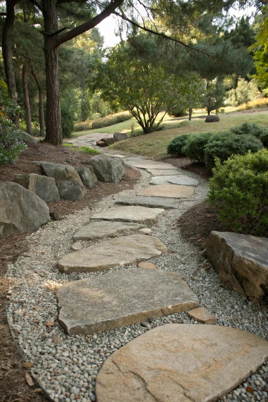 Pea gravel adds texture and sound to your garden path.