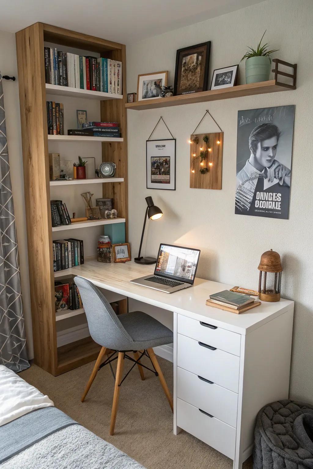 A practical learning space with a chic desk enhances focus.