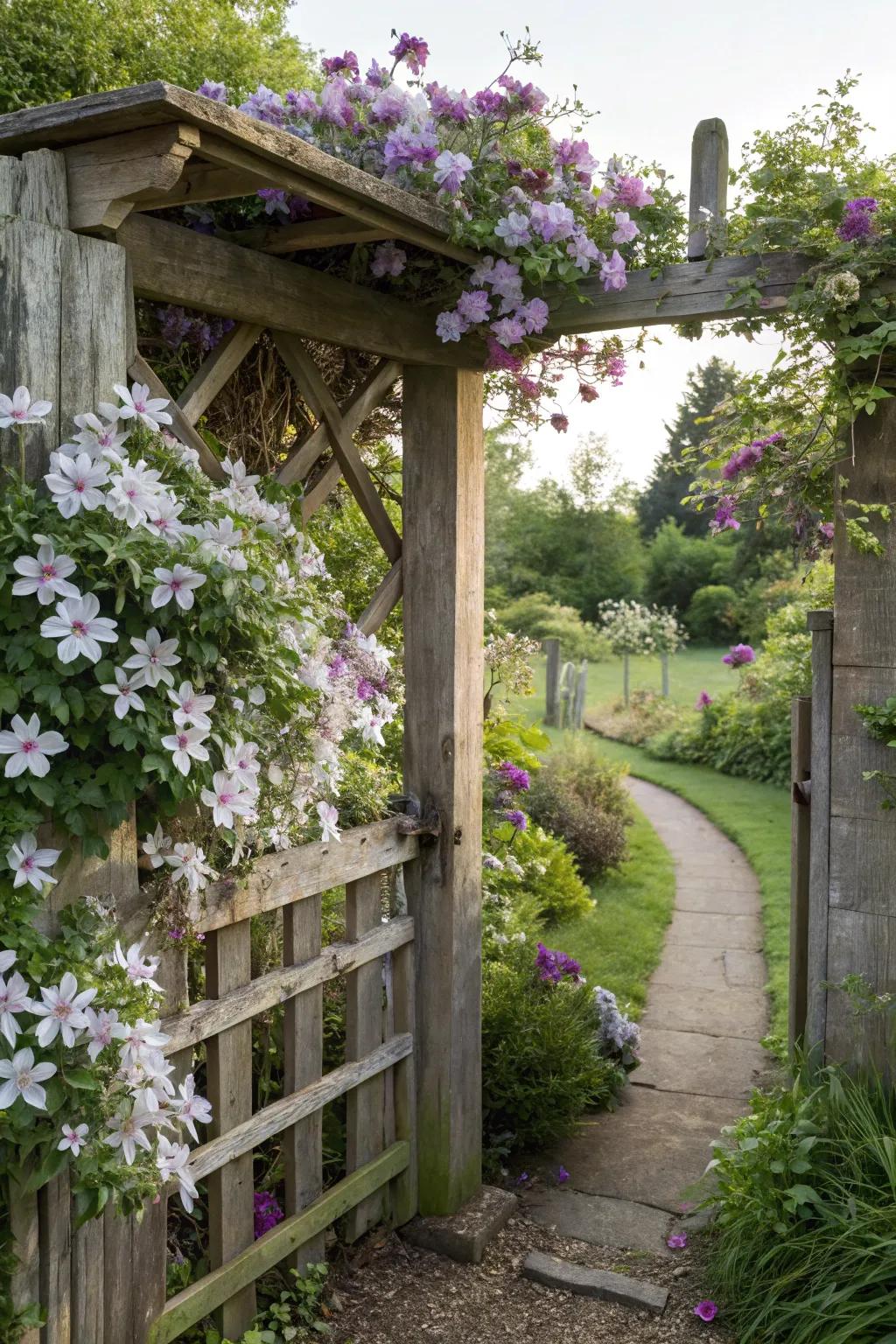 Embrace cottage charm with a rustic trellis.