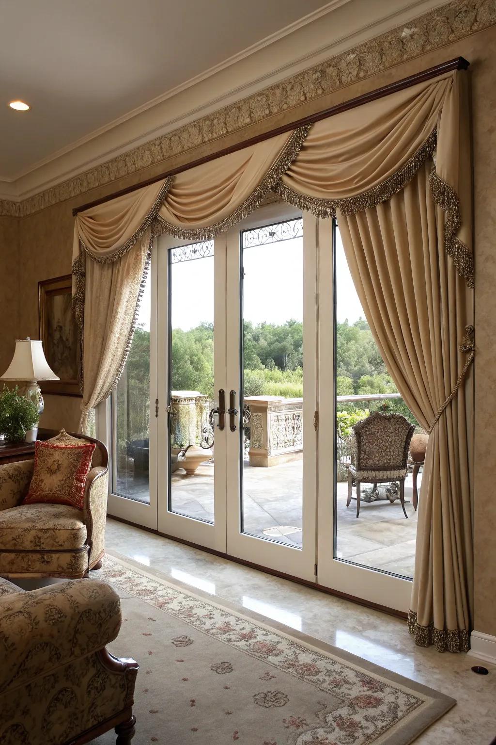 Combine valances with drapery for an elegant look.