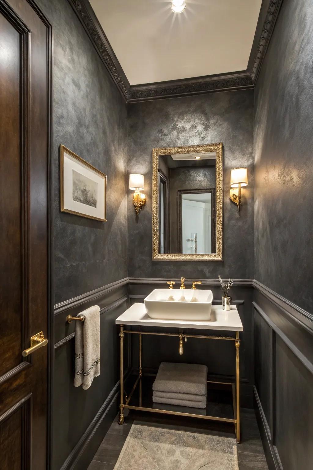 Add drama to your powder room with bold Venetian plaster.