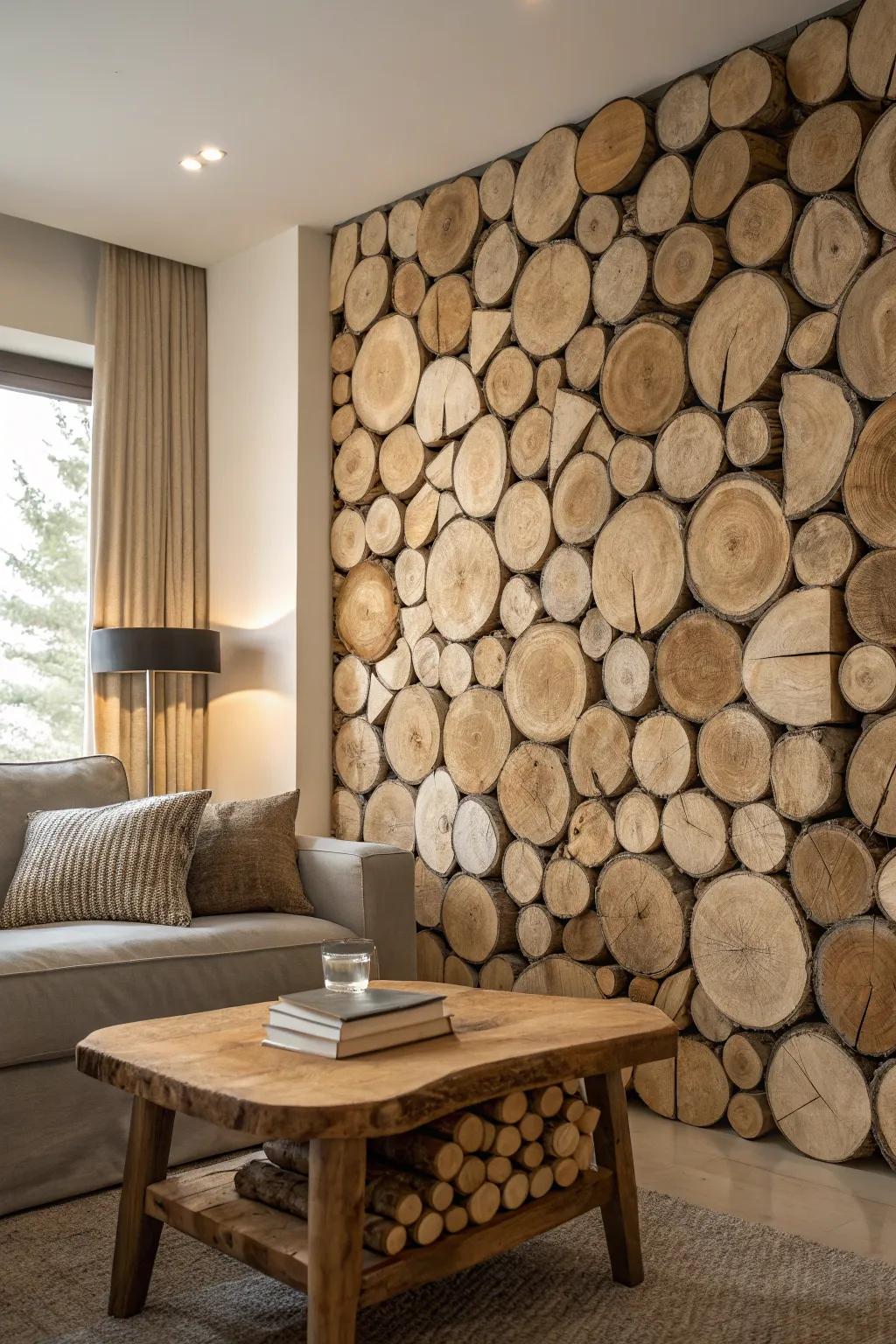 Bring nature indoors with wood log slices.