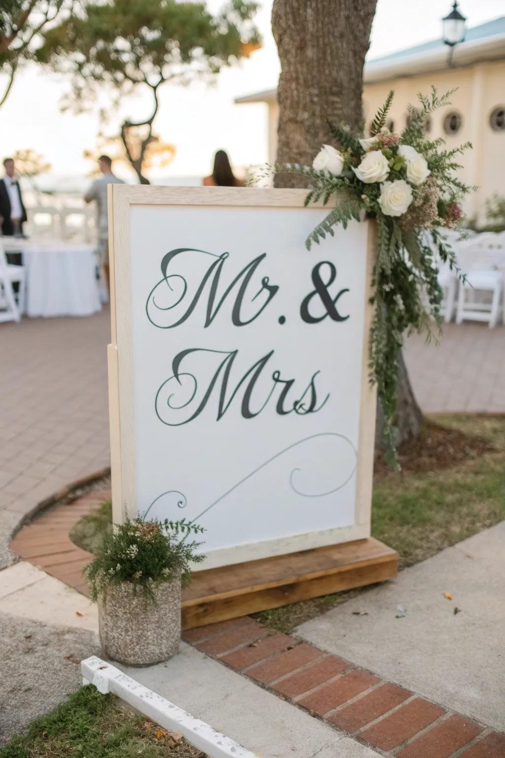 Calligraphy adds an elegant touch to wedding signage.