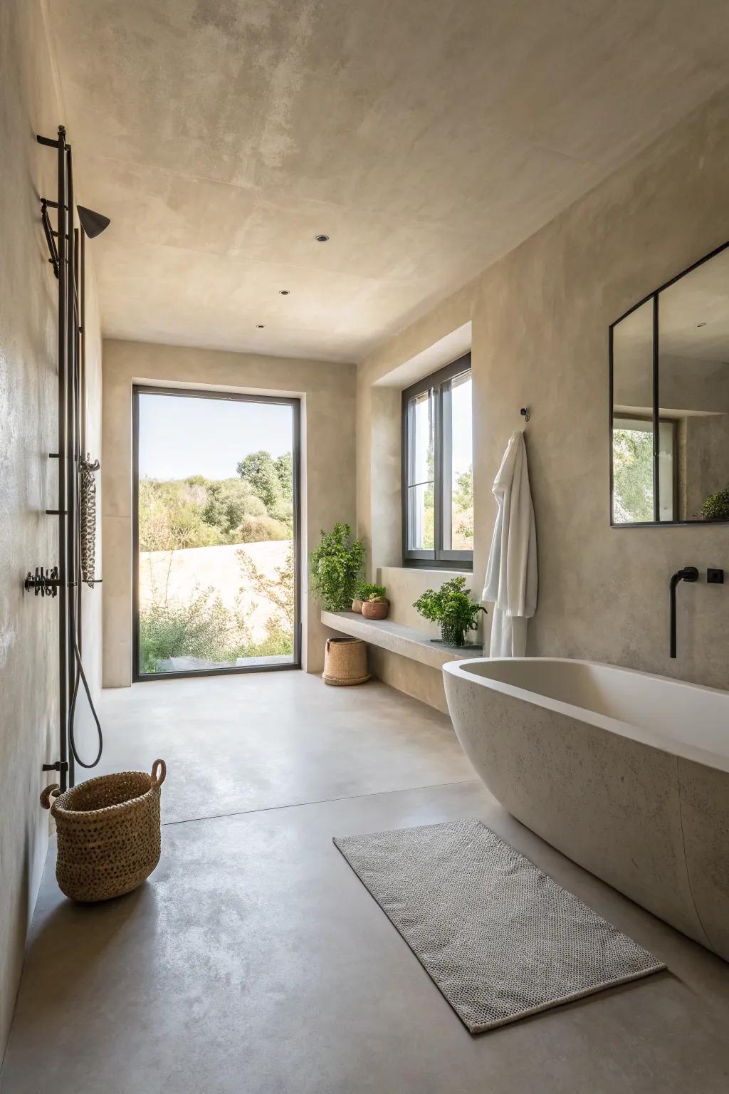 Fine concrete establishes a refined, unblemished finish in wet rooms.