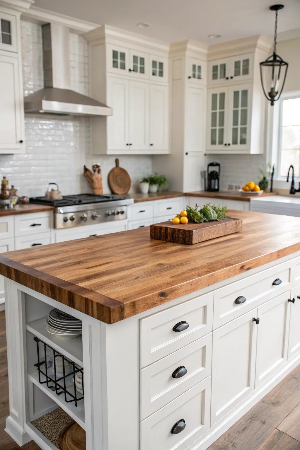 A kitchen island that combines style with practical functionality.