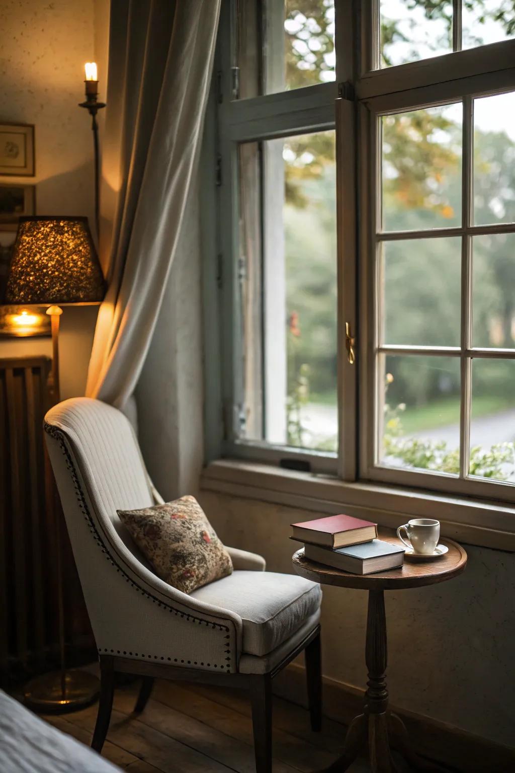 A small, intimate window nook perfect for solitary reading.