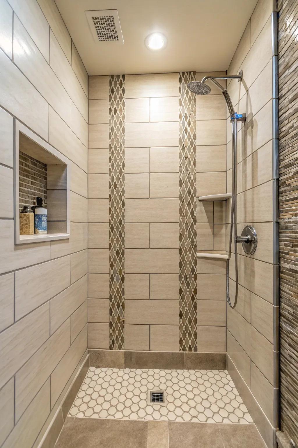 The zipper offset pattern adds a playful rhythm to your shower.