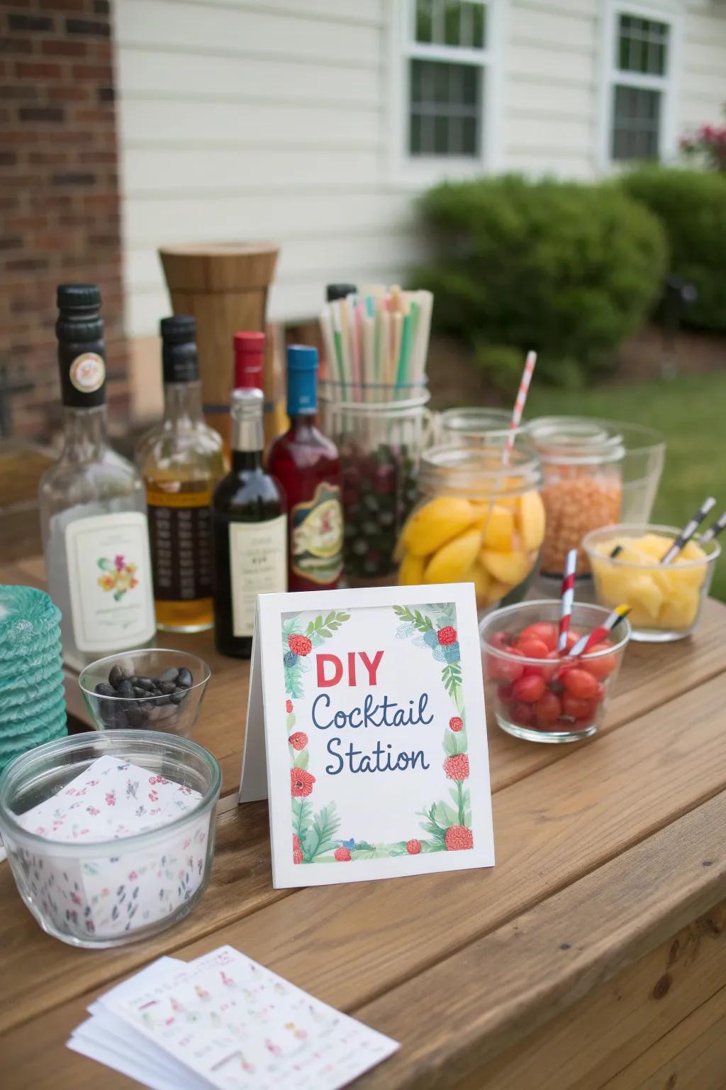 Mix up some fun with a DIY cocktail station at your party.