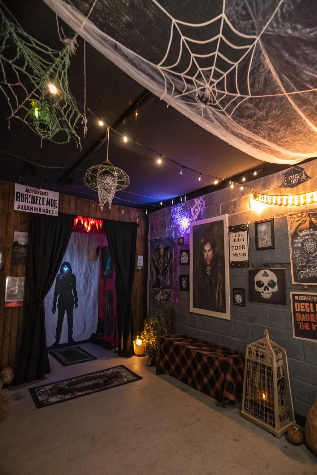 A room transformed for a DIY haunted house experience.