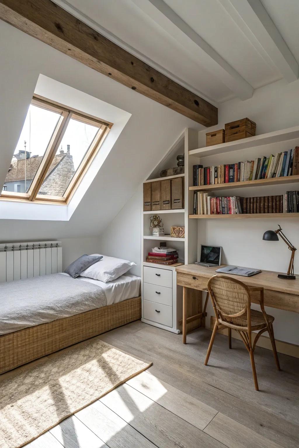Understated furniture enhances space and function in your attic.
