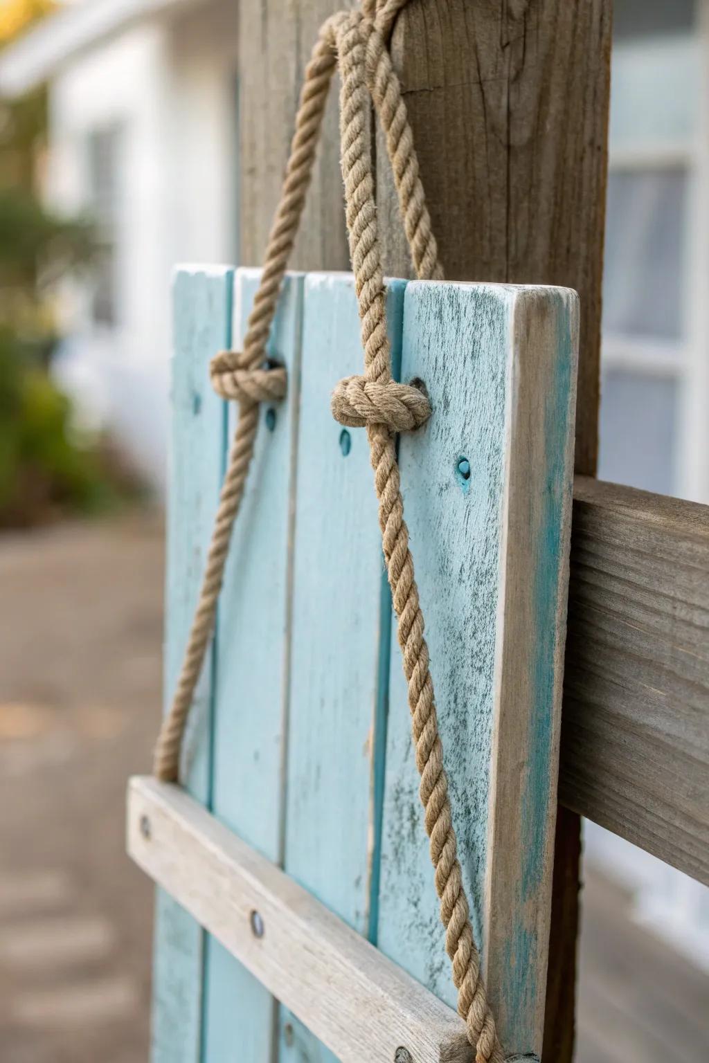 A charming rustic wooden door hanger with a handmade feel.