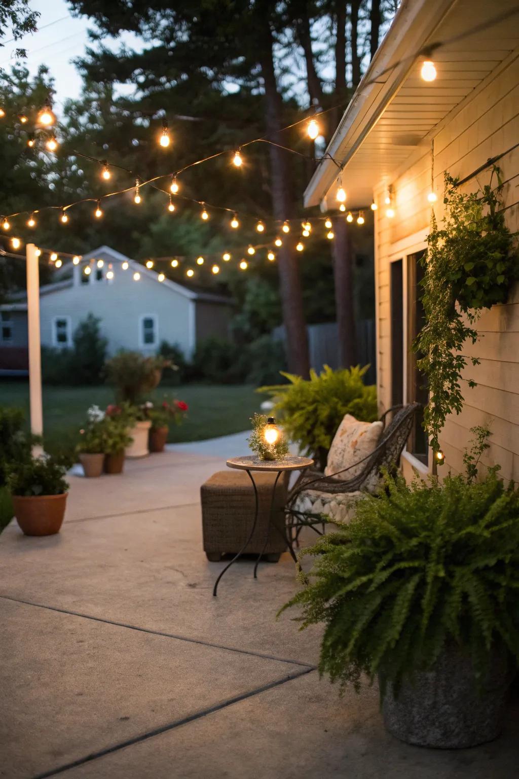 String lights transform patios into magical evening retreats.