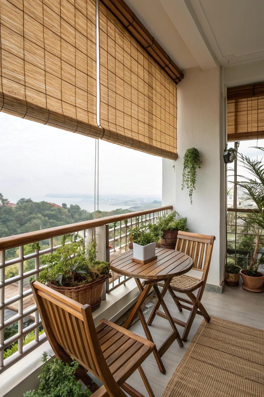 Cane screens offer an organic look and safeguard against sunlight.