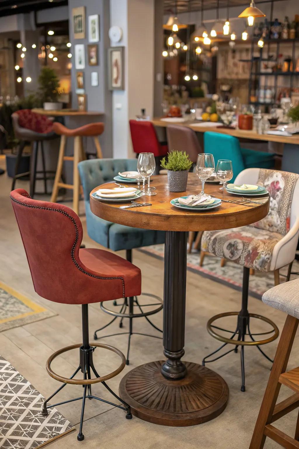 Variety of seating options around a stylish bar table.