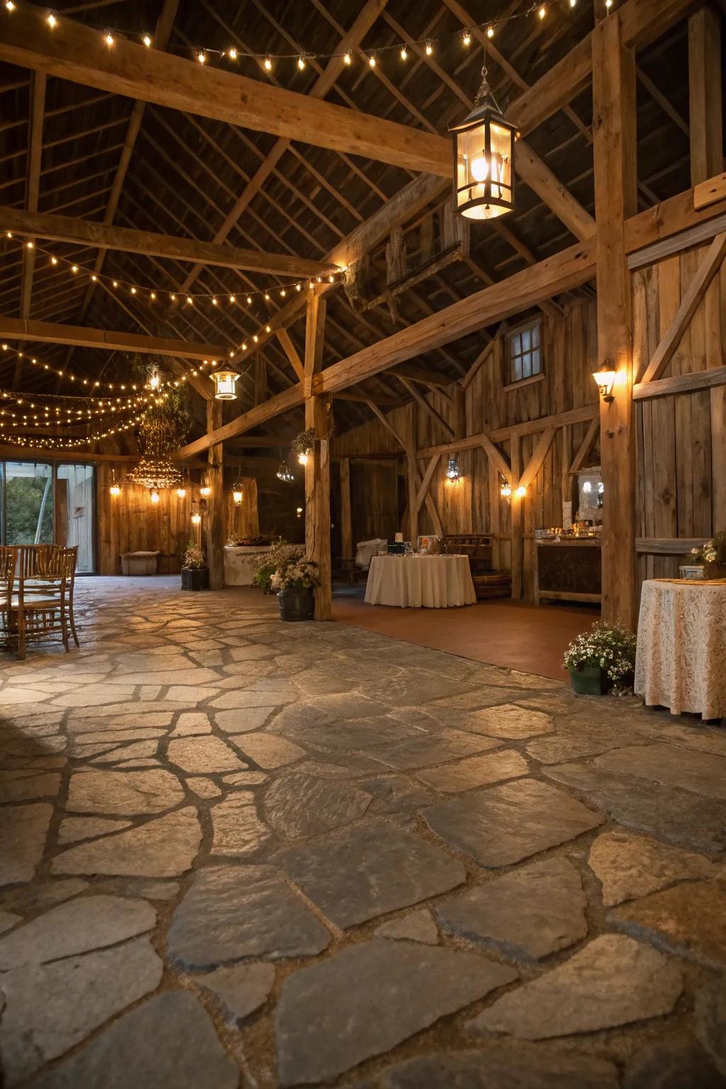 Stone floors add a touch of rustic elegance to your barn.