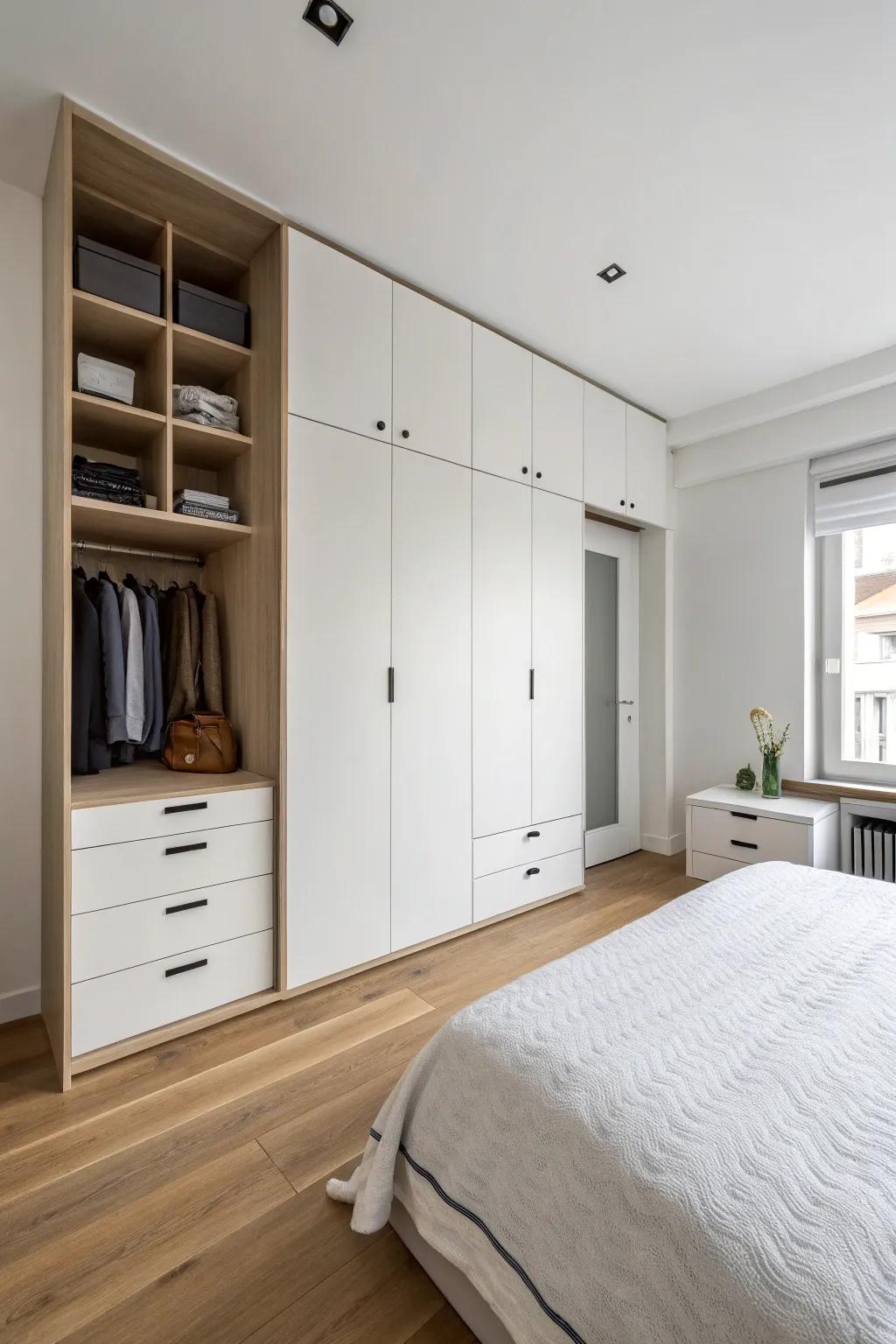 Built-in storage keeps a bedroom neat and tidy.