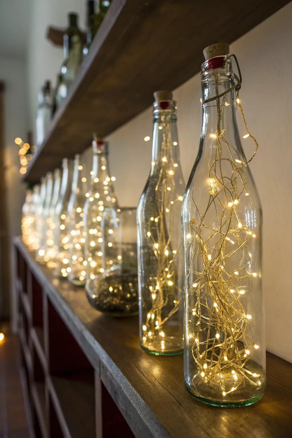 Create whimsical lighting with glass bottle fairy lights.