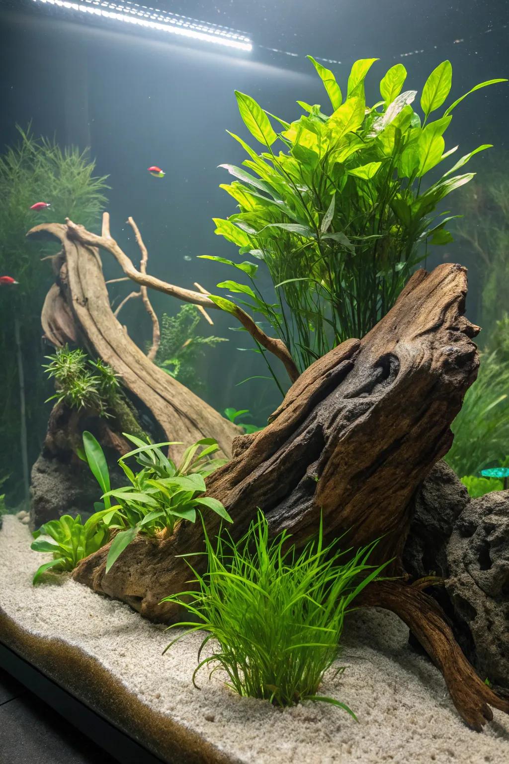 Driftwood adds a mystical touch to your aquatic landscape.