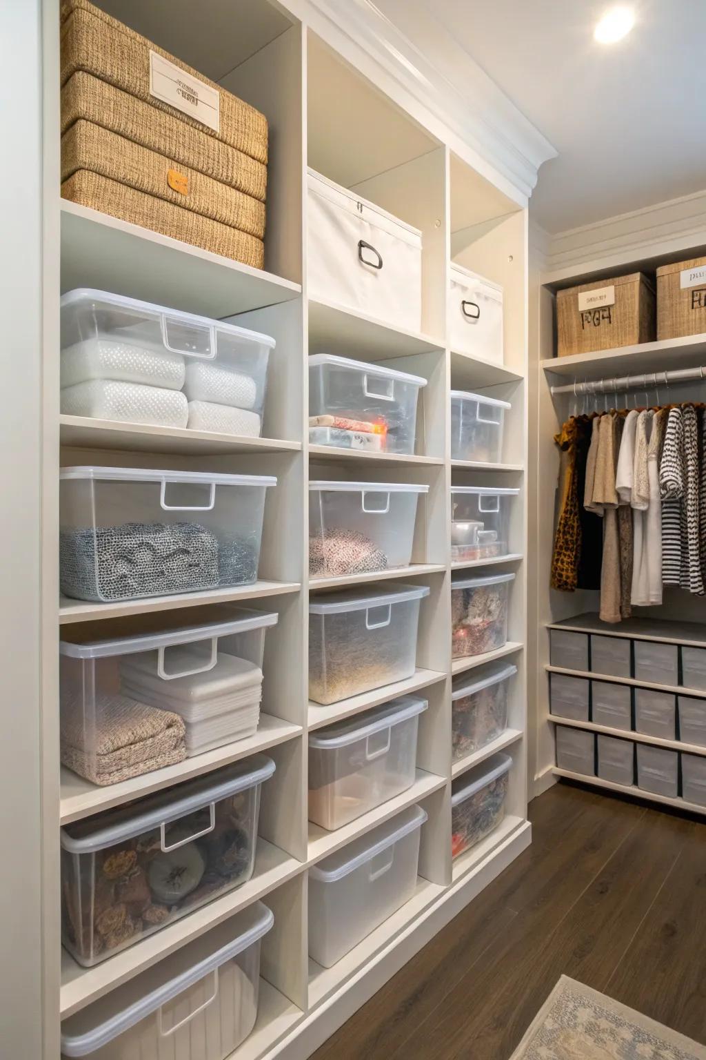 Keep your closet organized with visible storage solutions.