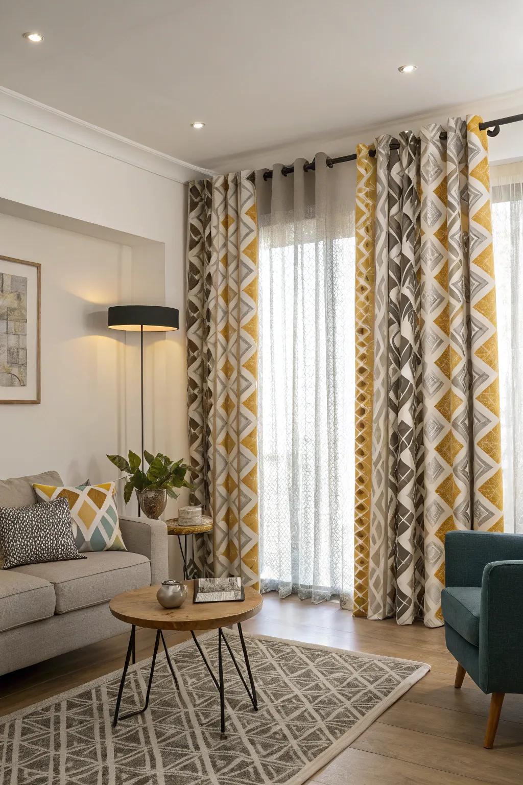 Patterned curtains bring visual interest to any setting.