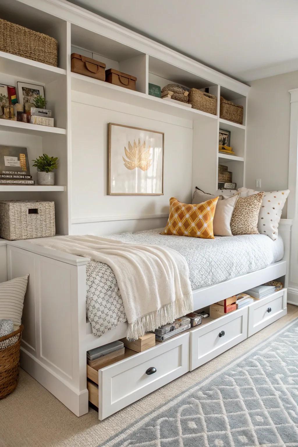 Daybed with built-in storage solutions