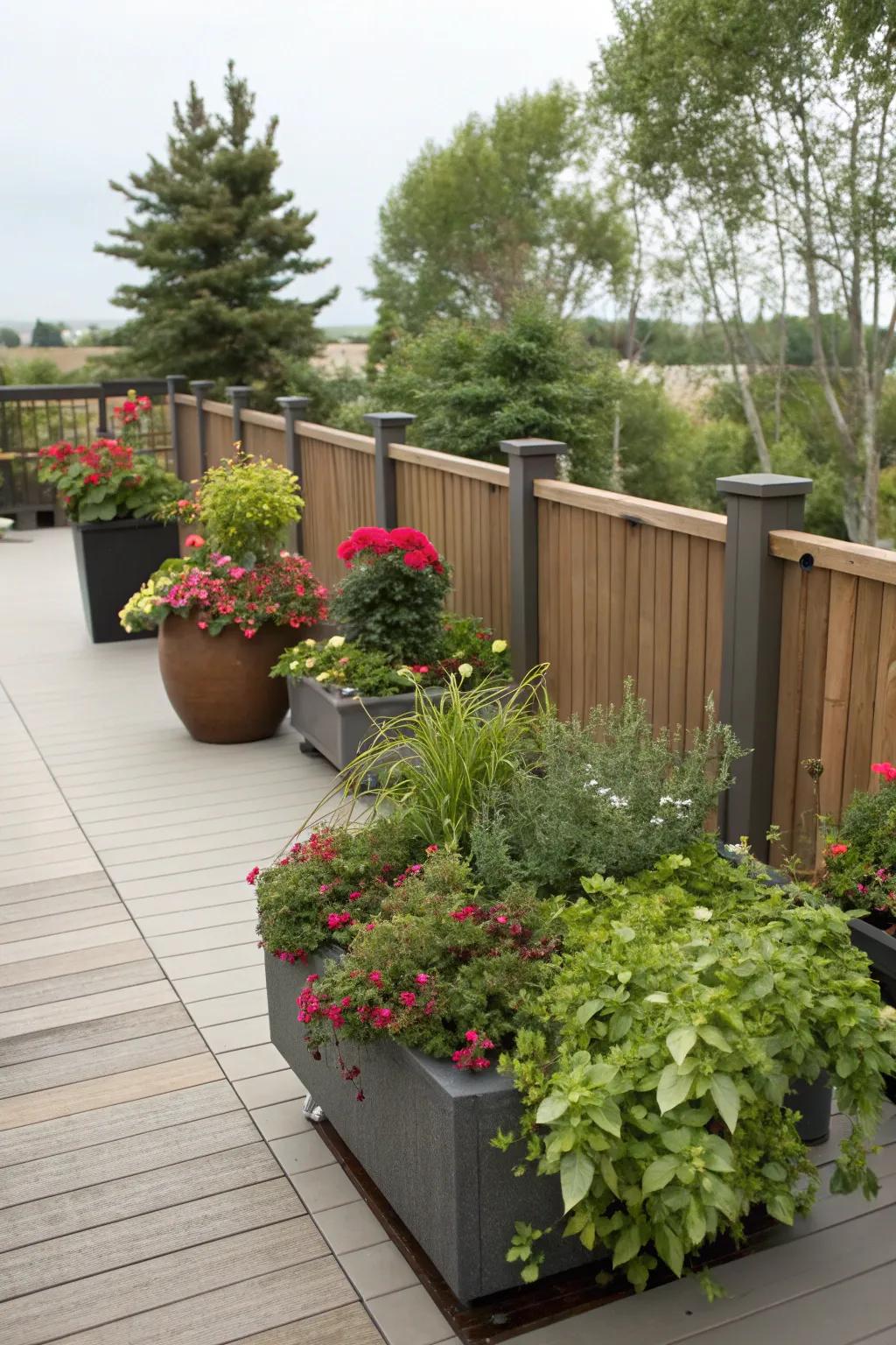 Greenery infuses life and a sense of serenity to your deck setting.