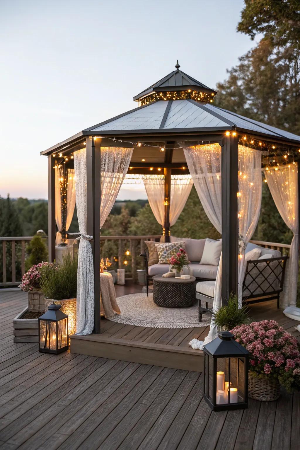 Gazebos offer shaded elegance and a perfect spot for relaxation.