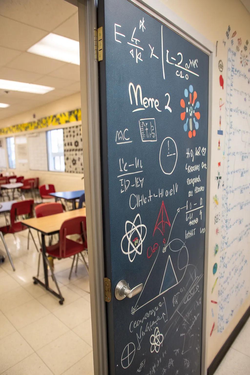 A math and science-themed door to intrigue young minds.