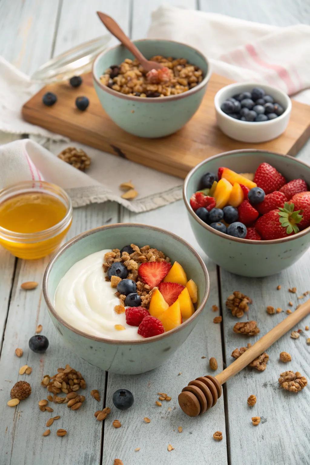 A creative yogurt bar offering a healthy and interactive brunch experience.