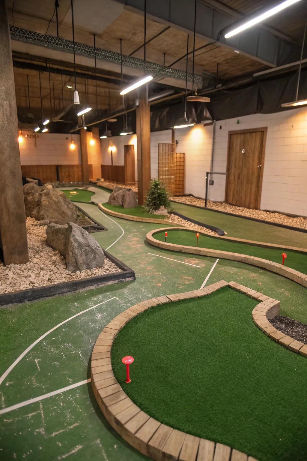Start the fun inside with a miniature golf adventure in your basement.