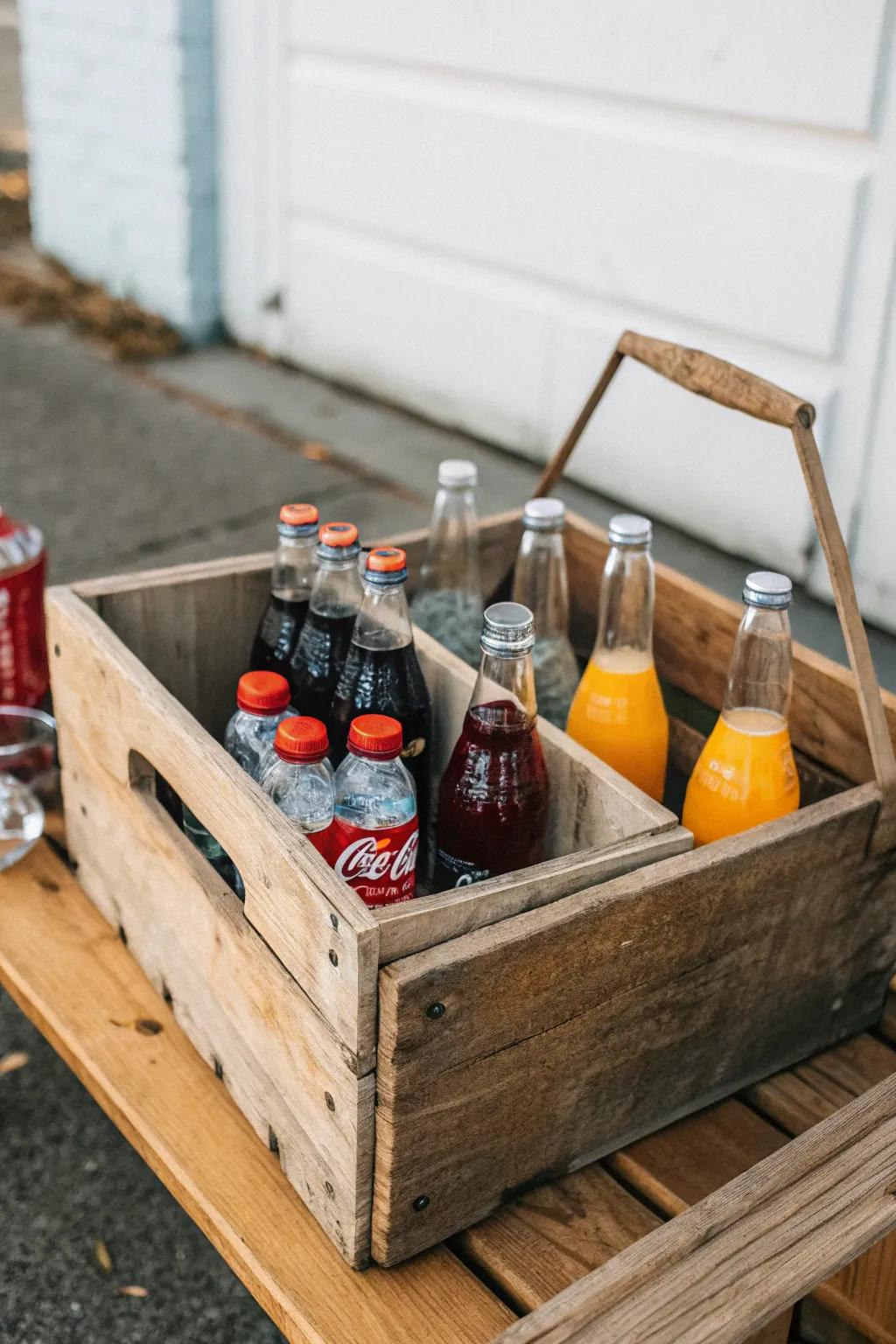 Entertain with style using a wooden crate drink station.