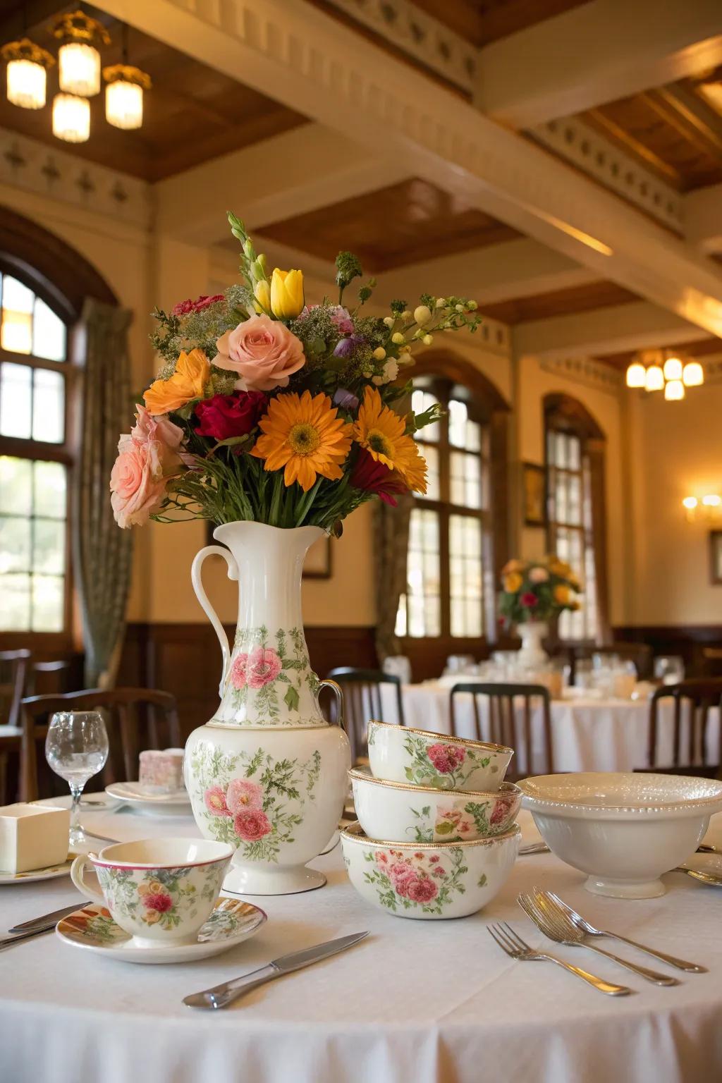 Layered floral centerpieces create drama and elegance.