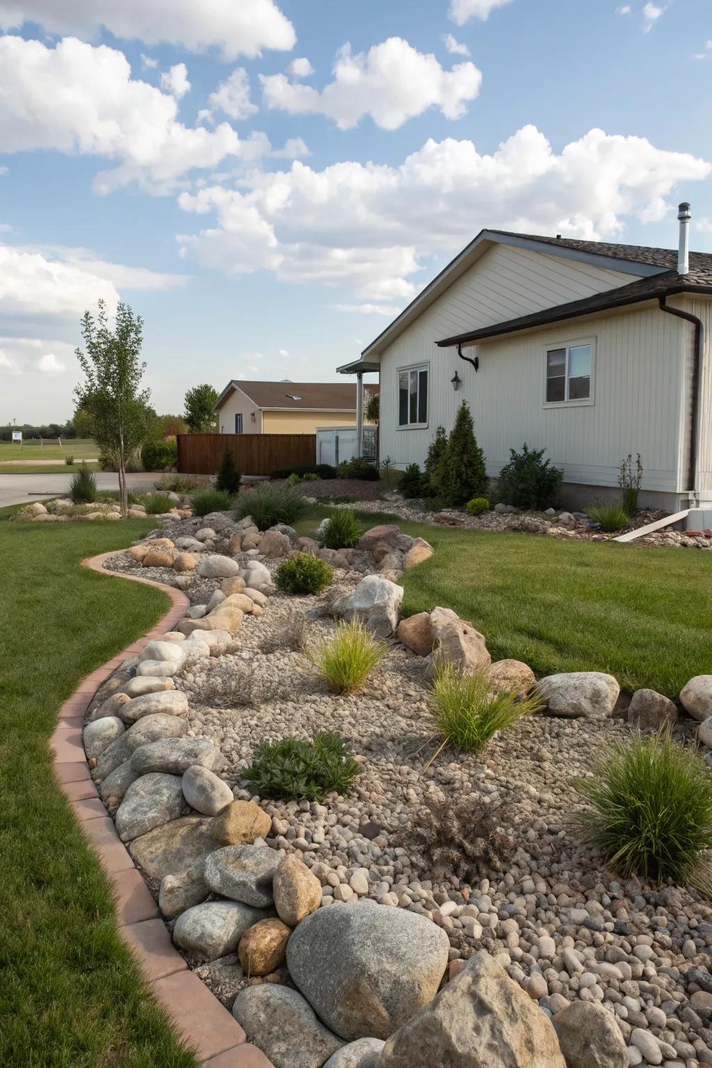 Natural rocks provide contrast and structure in the landscape.