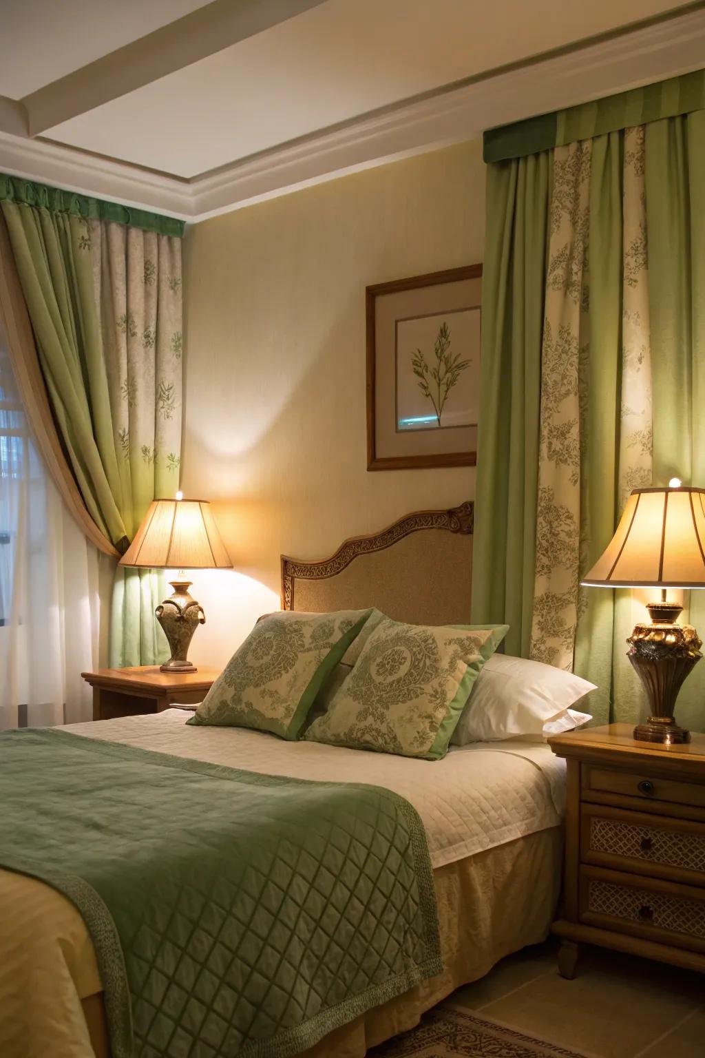 Warm lighting enriches the room's peace.