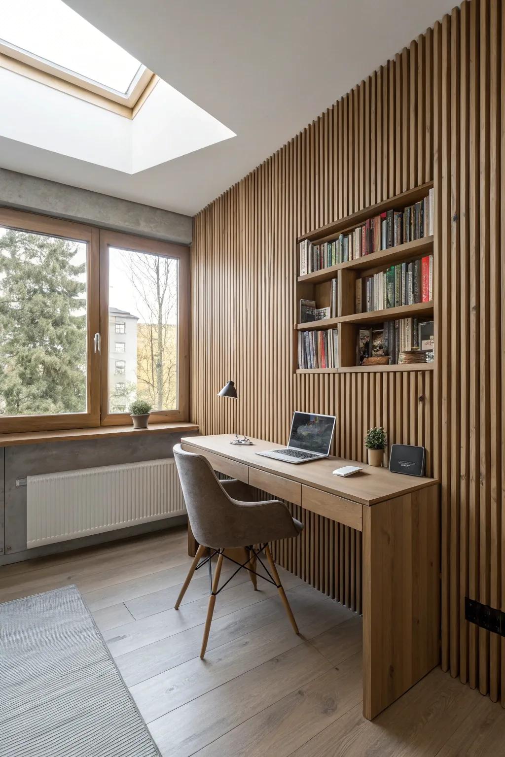 Achieve spaciousness with vertical slat paneling.