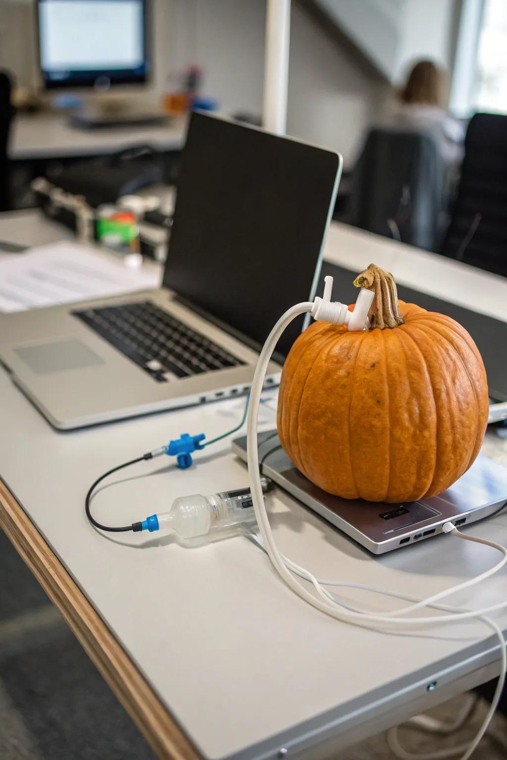 A ventilator pumpkin that ingeniously blends technology with fall decor.