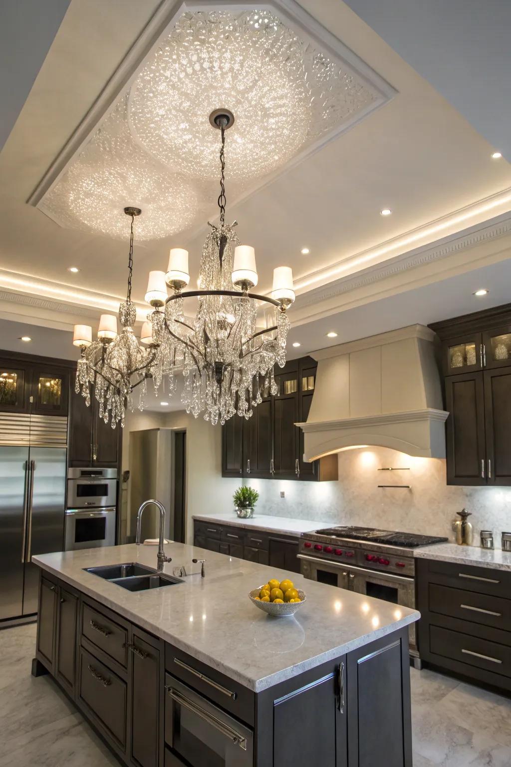 Elevate your kitchen’s style with eye-catching lighting fixtures.