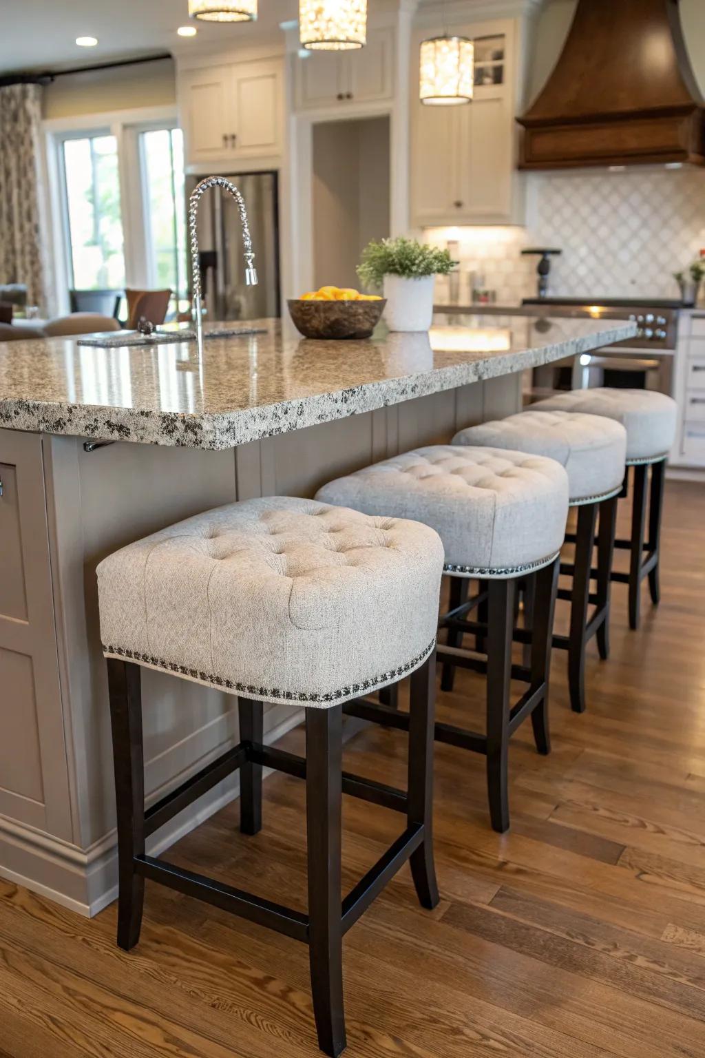Welcoming bar stools create the perfect setting for conversation.