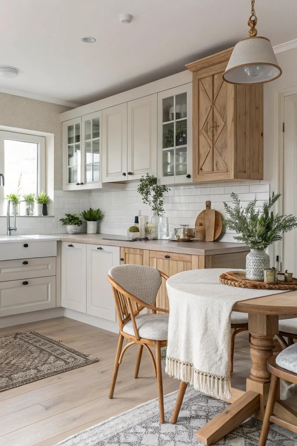 Neutral and earthy tones create a serene and timeless kitchen design.