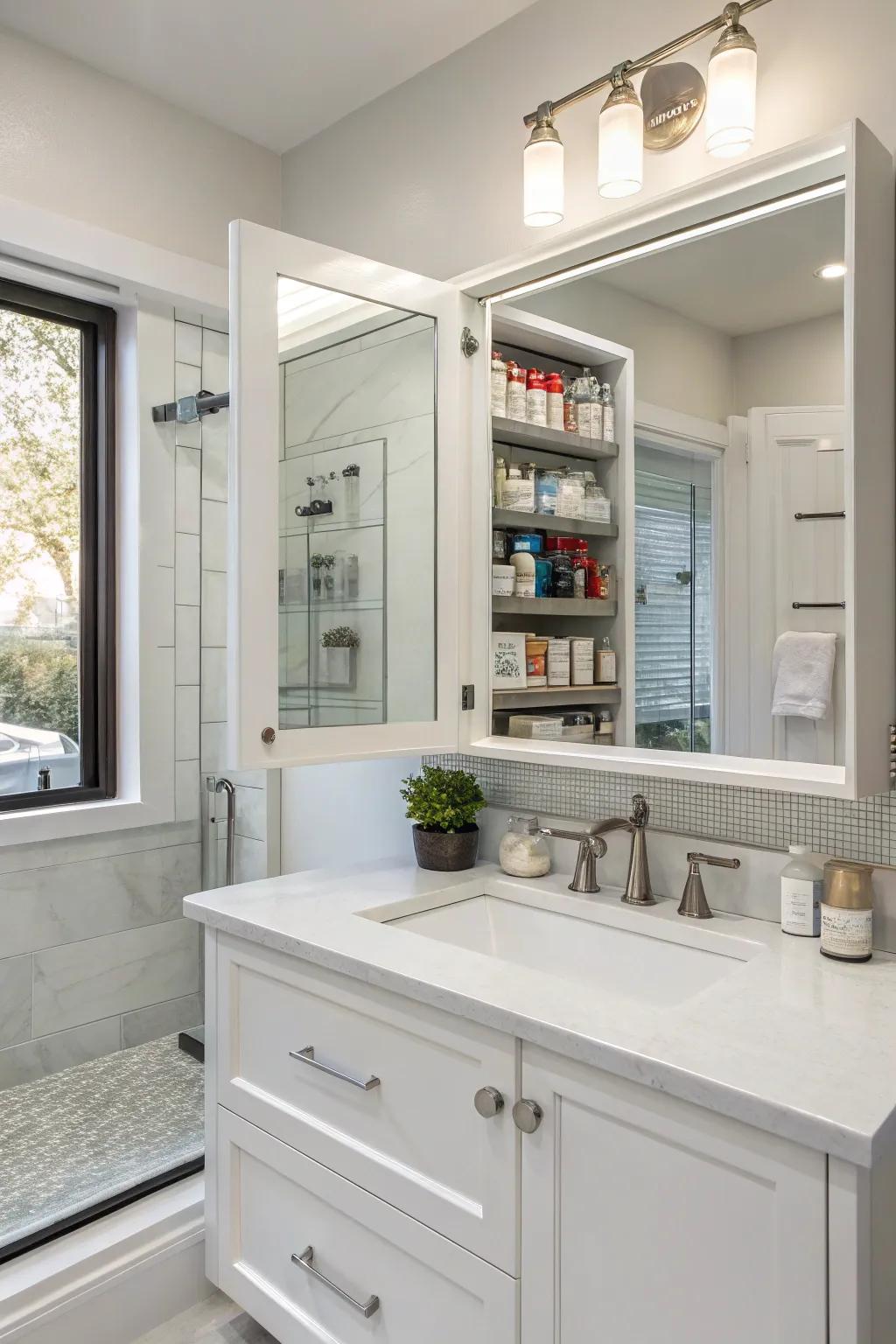 Hidden cabinets keep the space sleek and uncluttered.