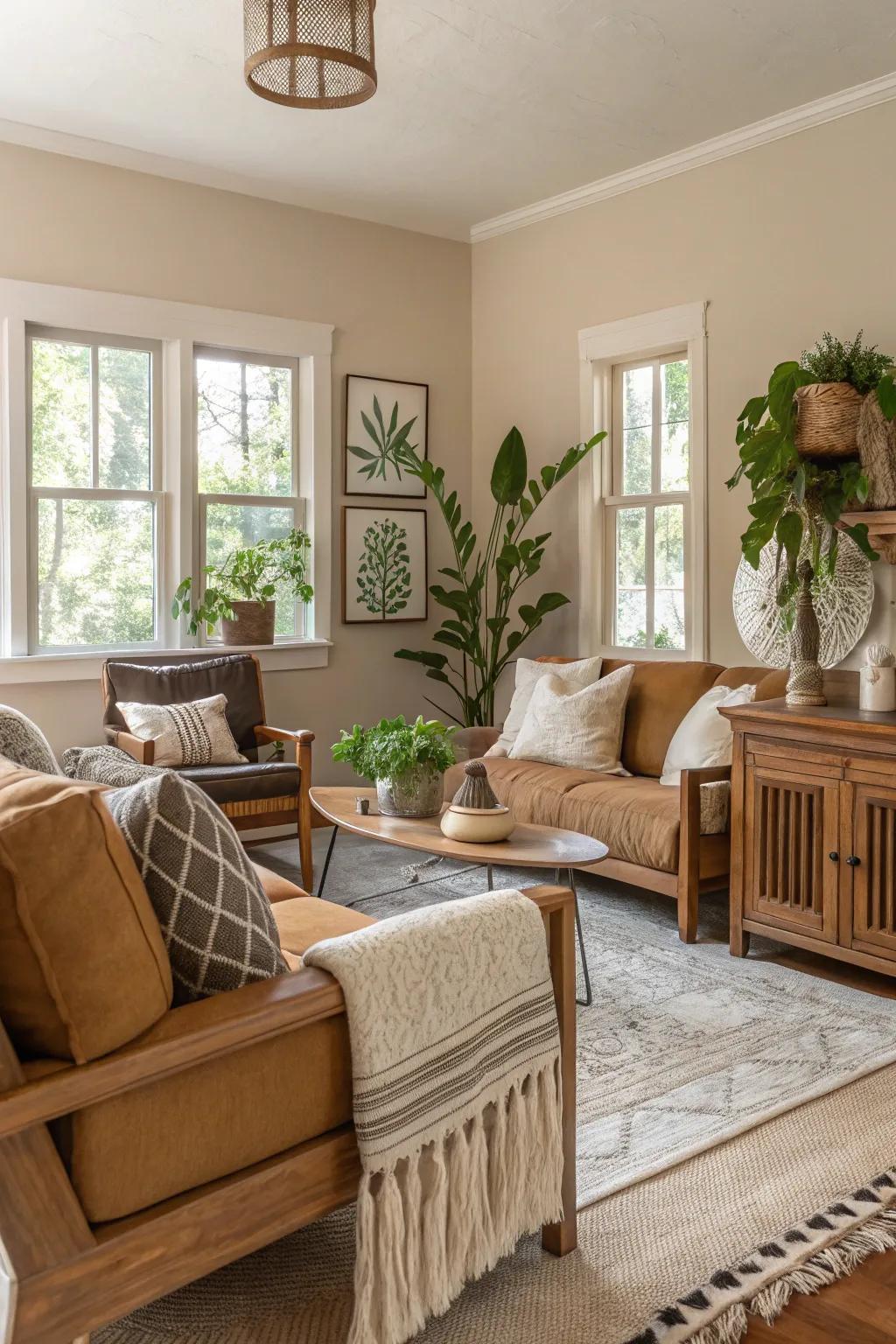 Neutral tones establish a balanced space.