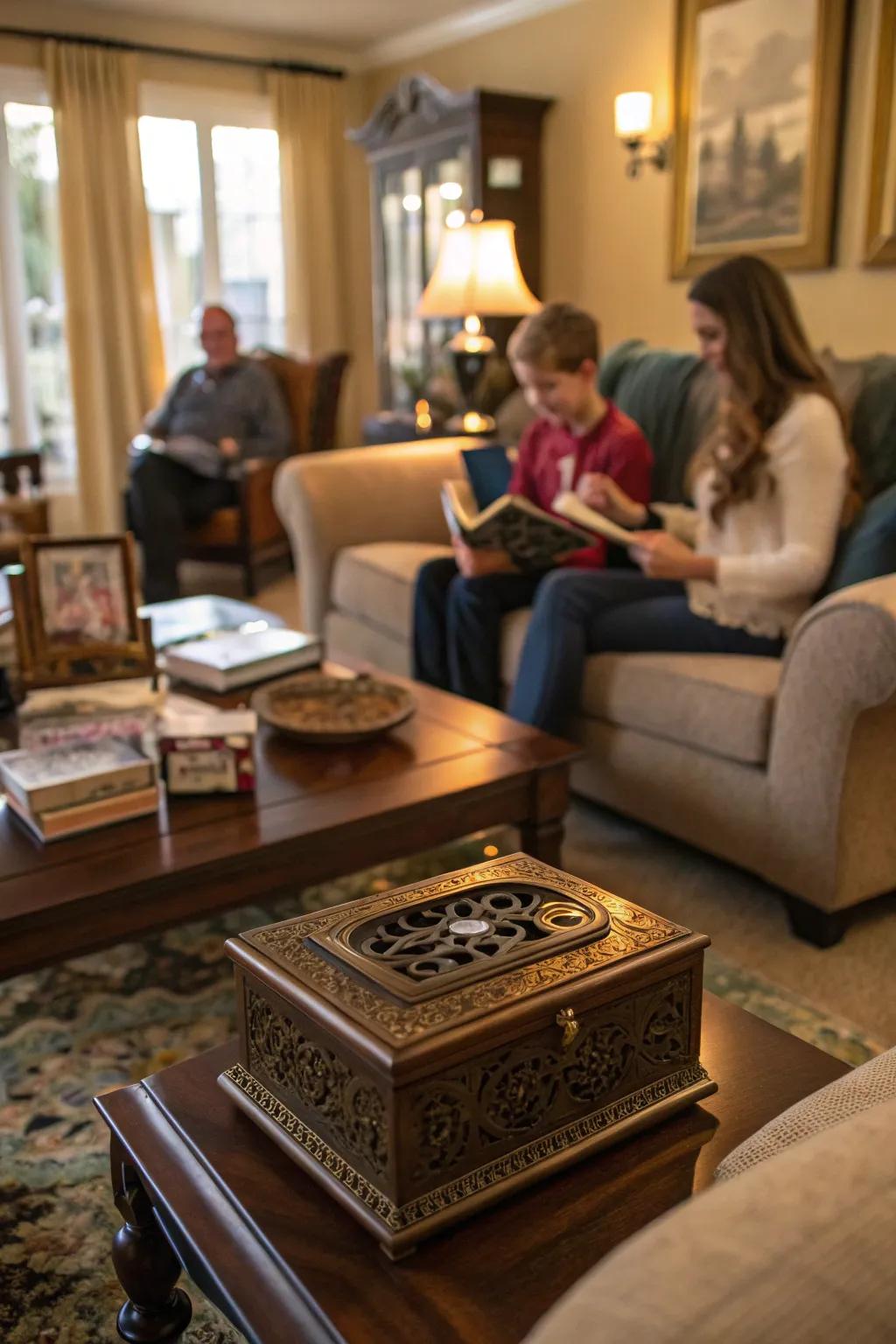 An engraved melody chest immortalizes cherished moments.