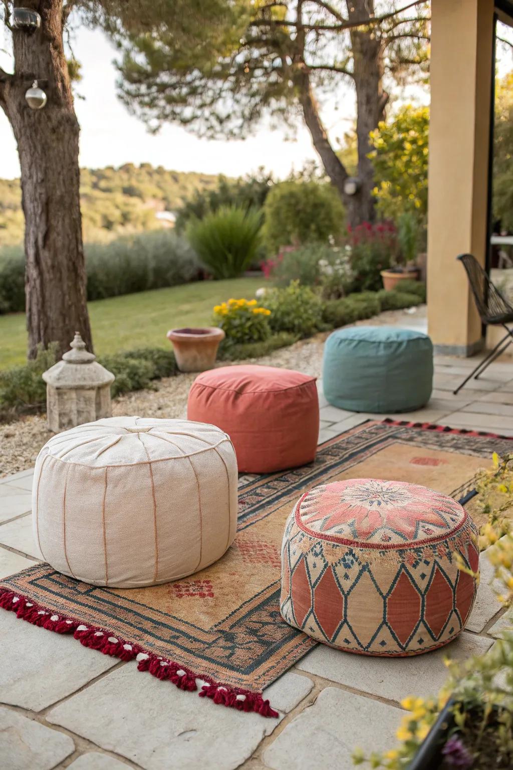 Poufs provide flexible and stylish seating solutions.