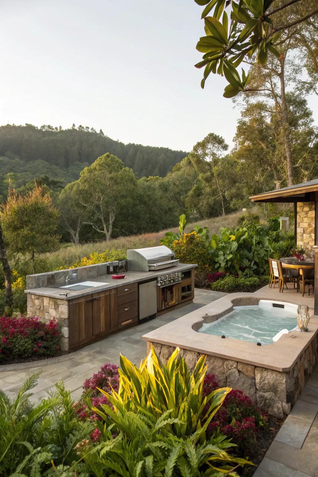 Lush landscaping adds beauty and privacy to your outdoor retreat.