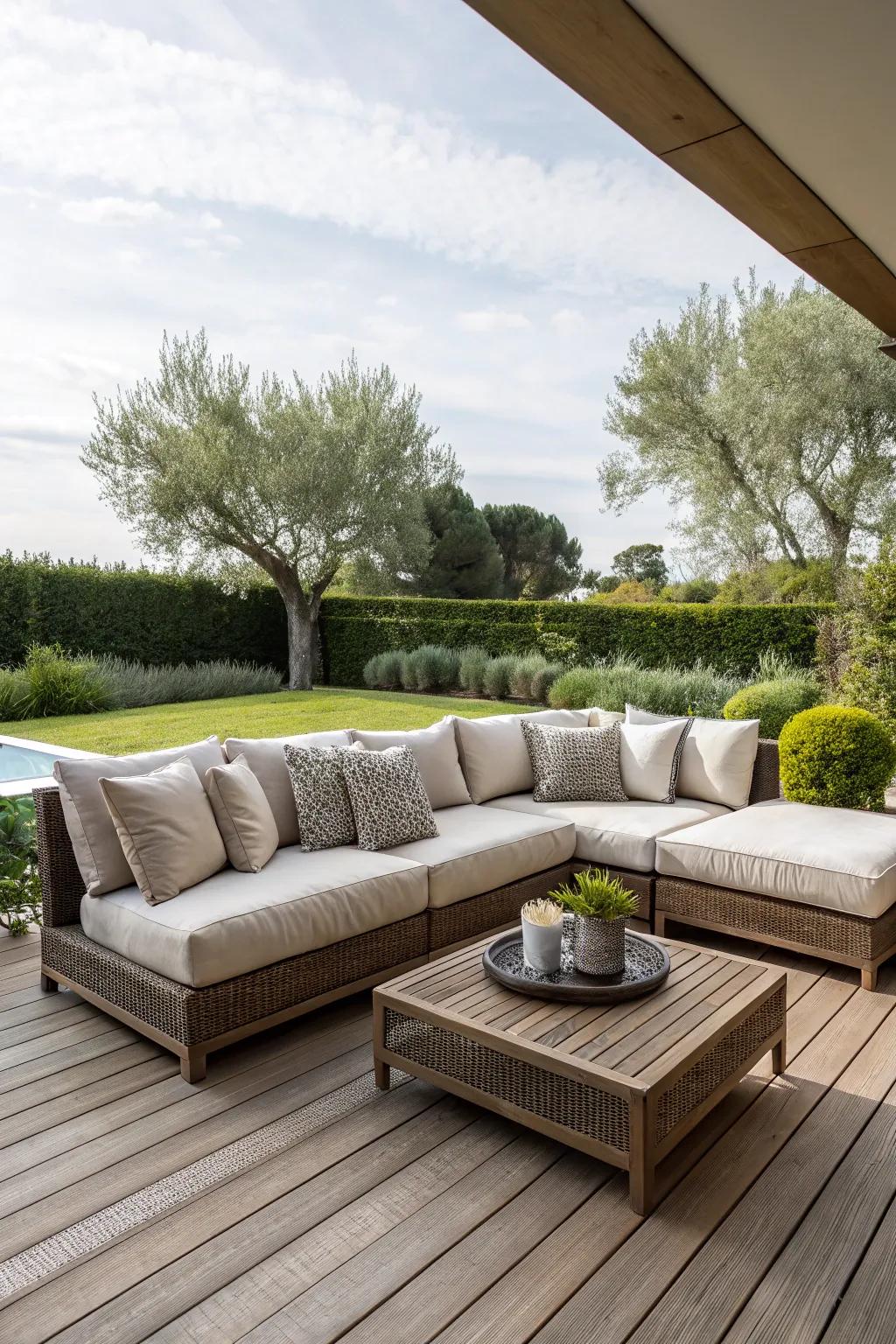 Outdoor sectionals offer ample seating and a cozy atmosphere for socializing.